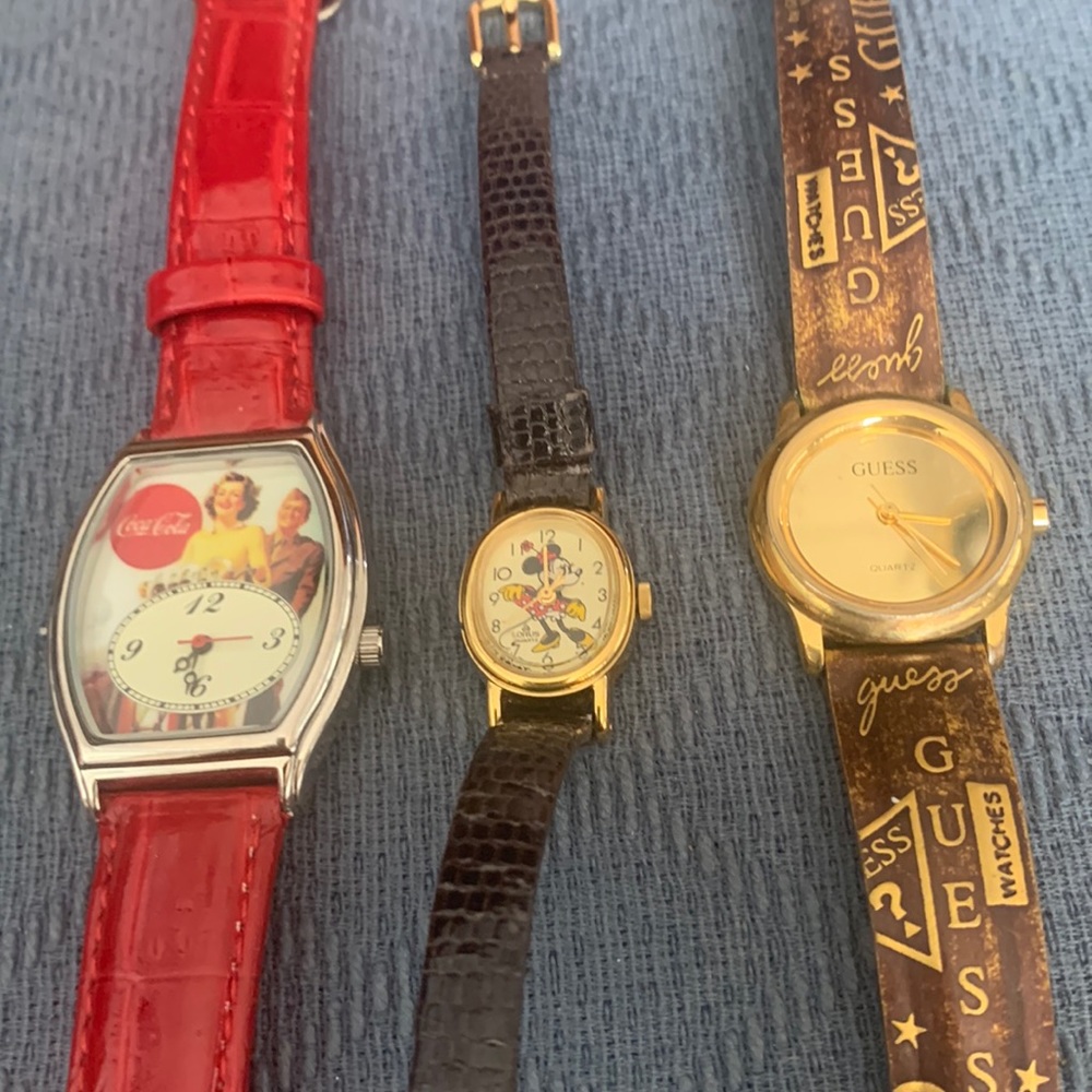 Lot Watches - coke, Minnie Mouse, Guess